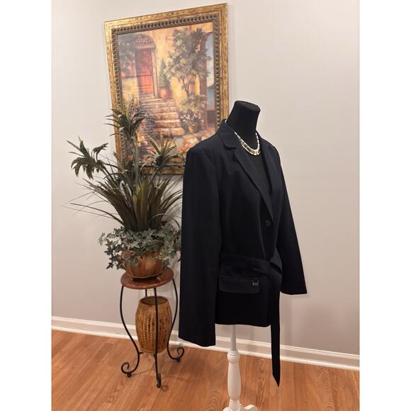 Emily Women Jacket 12 Mob Wife 2 Buttons Front Black Belted Office Siren Lined - Picture 3 of 11